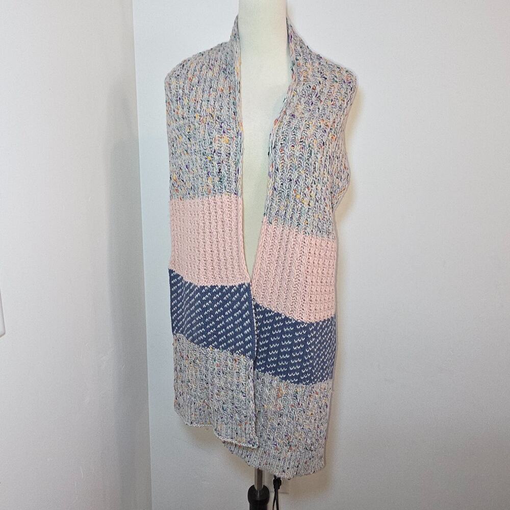 Coco + Carmen Pastel Wool Scarf Confetti Colorblock Knit Blue Pink 76" x 11"